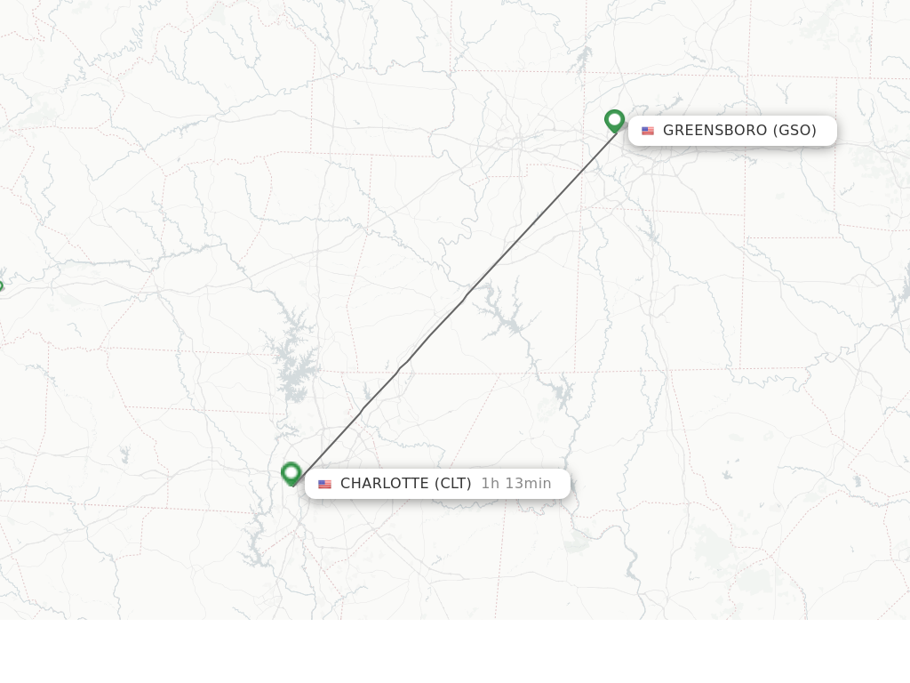 Flights from Greensboro to Charlotte route map
