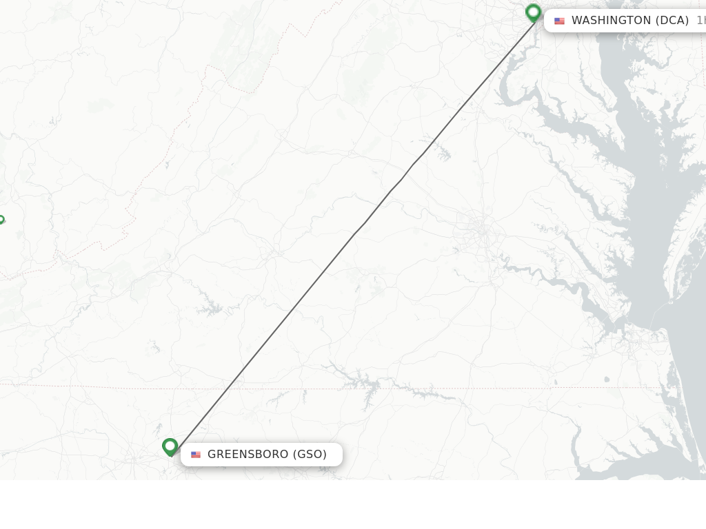 Flights from Greensboro/High Point to Washington route map