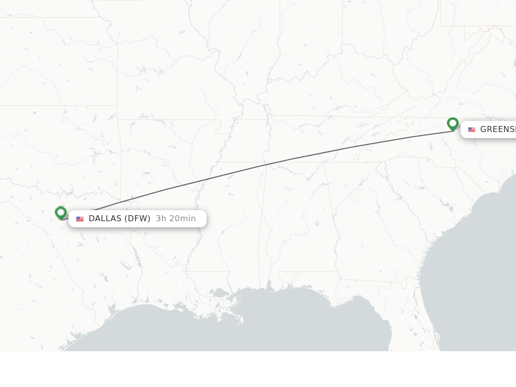 Flights from Greensboro/High Point to Dallas route map