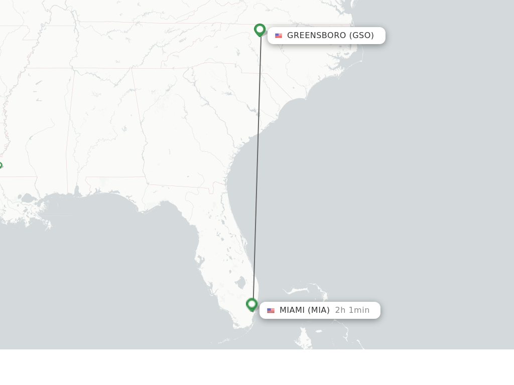 Flights from Greensboro to Miami route map