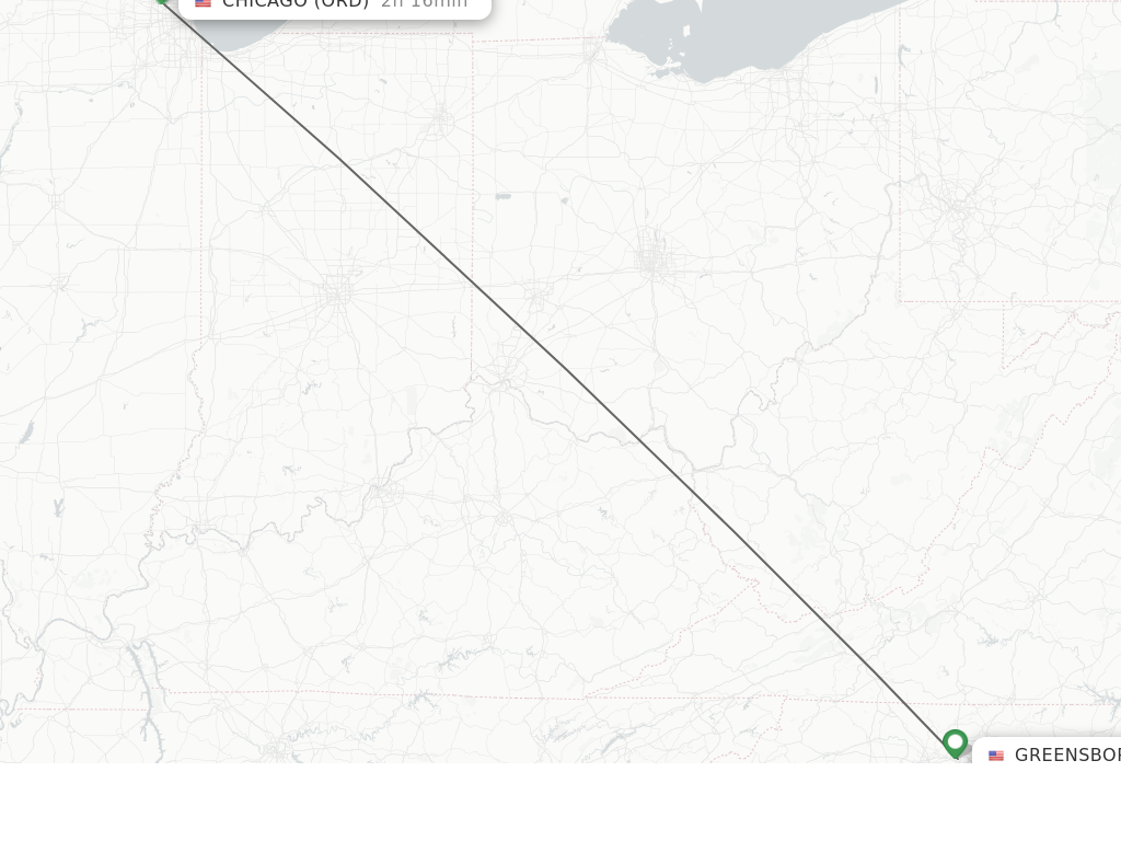 Flights from Greensboro to Chicago route map