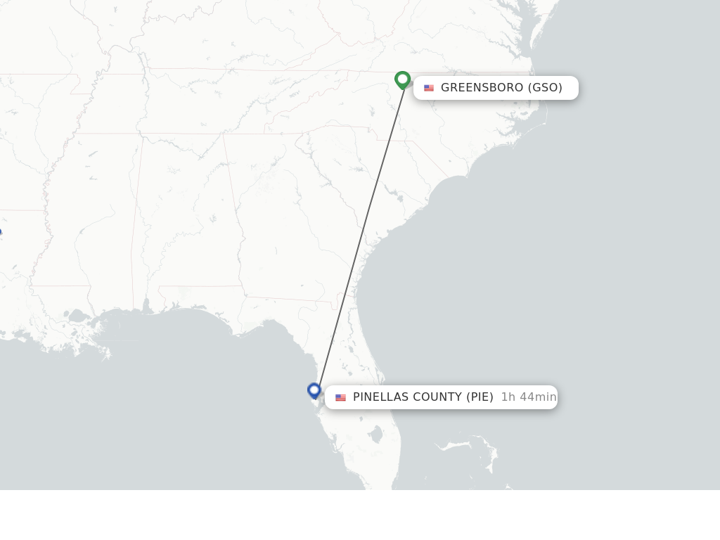 Flights from Greensboro to Pinellas County route map