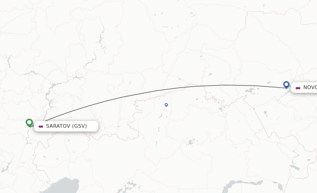 Flights from Saratov to Novosibirsk route map