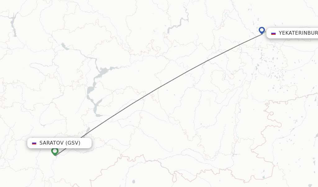 Flights from Saratov to Yekaterinburg route map