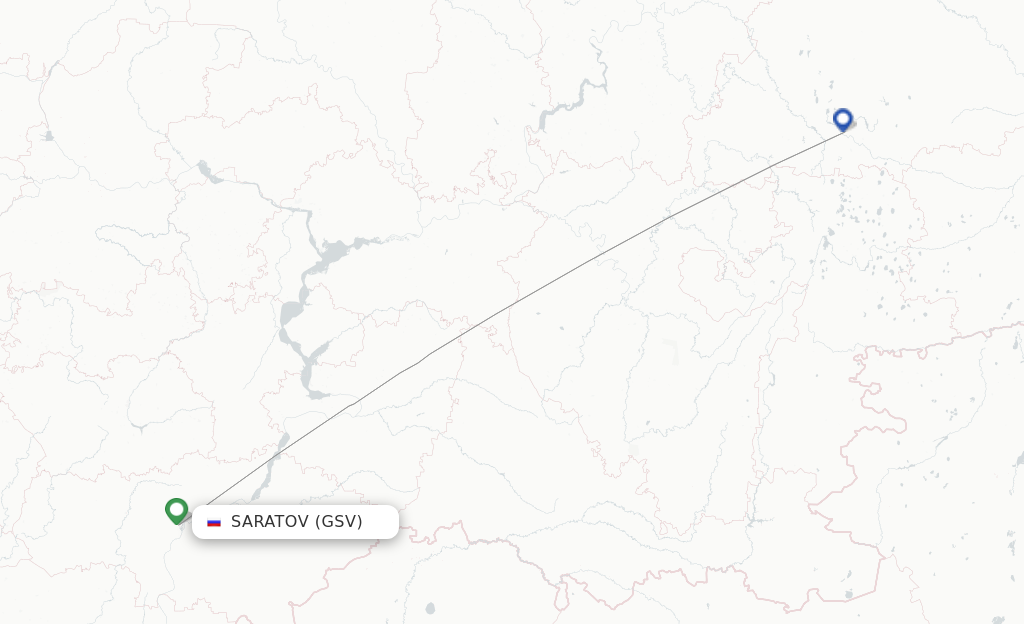 Route map with flights from Saratov with Red Wings