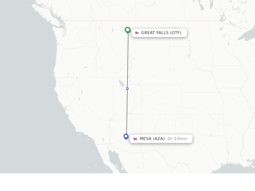 Flights from Great Falls to Mesa route map