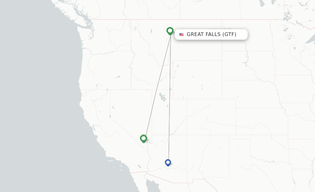 Route map with flights from Great Falls with Allegiant Air