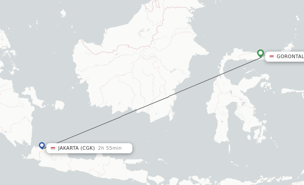 Flights from Gorontalo to Jakarta route map