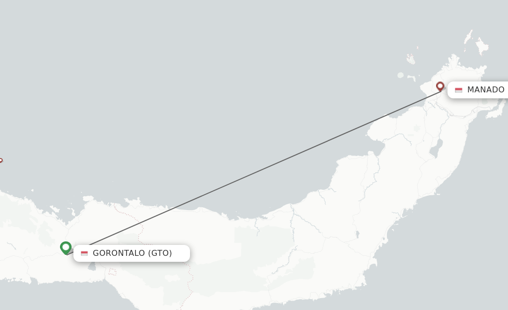 Flights from Gorontalo to Manado route map