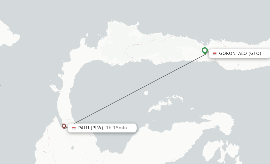 Flights from Gorontalo to Palu route map