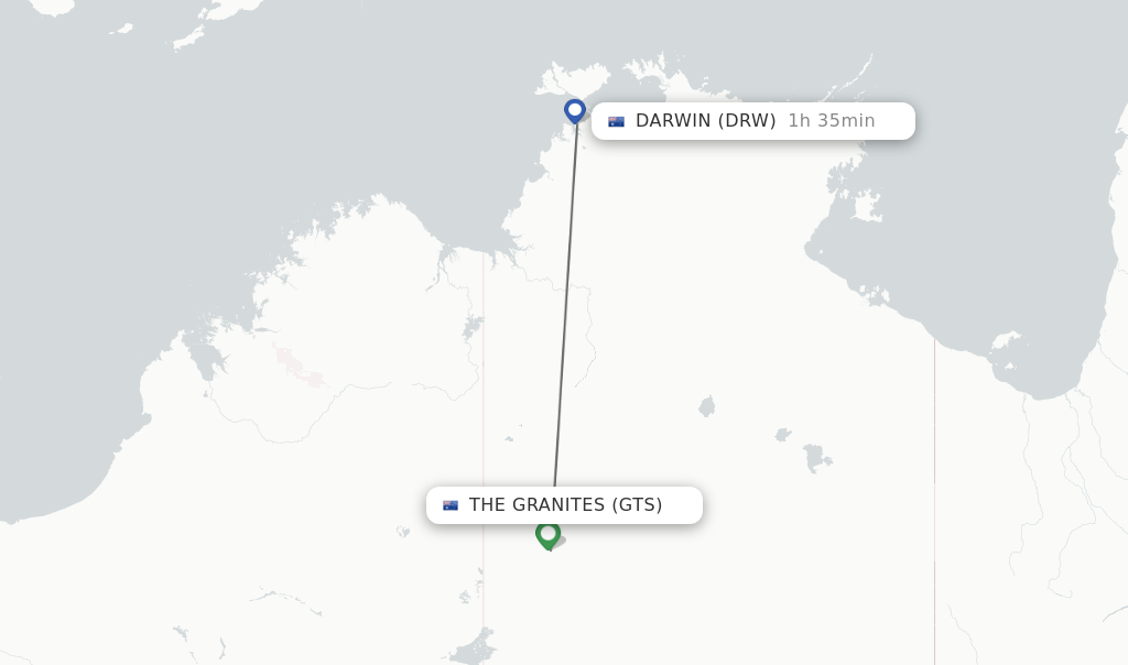 Flights from The Granites to Darwin route map
