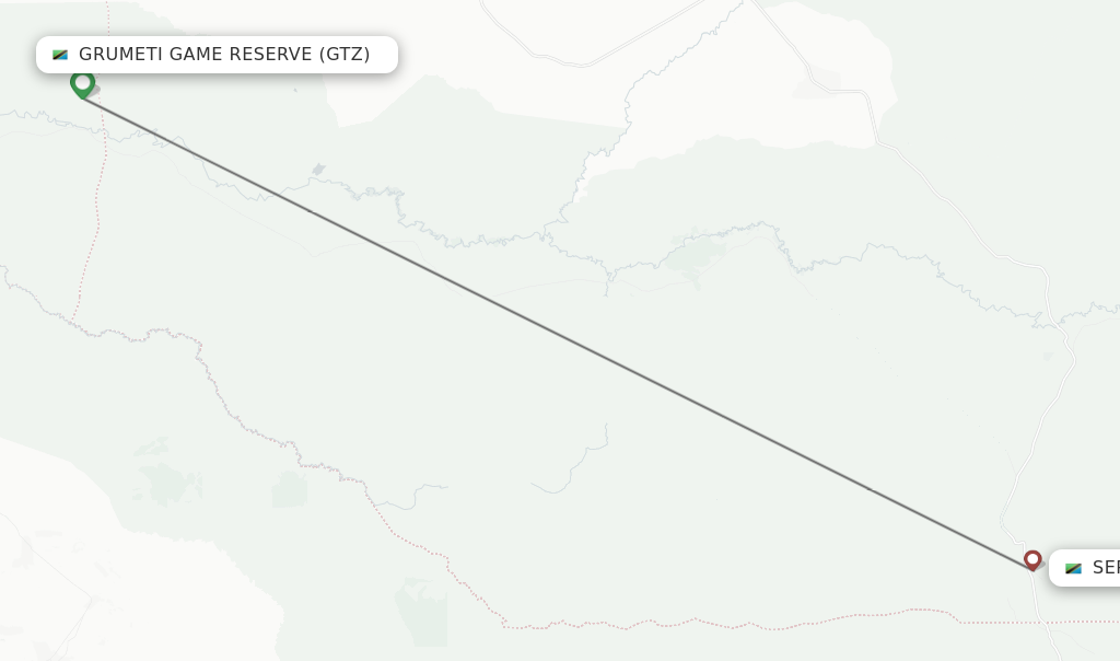 Flights from Grumeti Game Reserve to Seronera route map