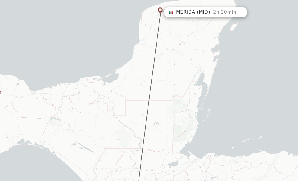 Flights from Guatemala City to Merida route map
