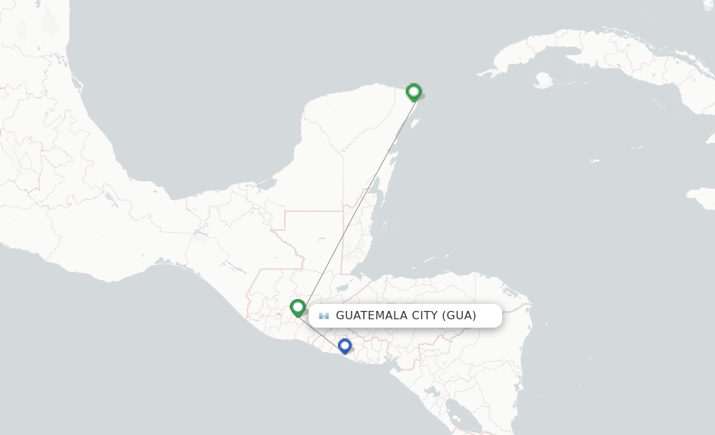 Route map with flights from Guatemala City with Volaris
