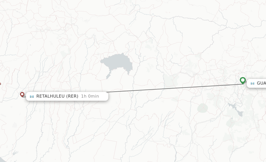 Flights from Guatemala City to Retalhuleu route map