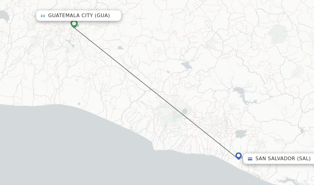 Flights from Guatemala City to San Salvador route map