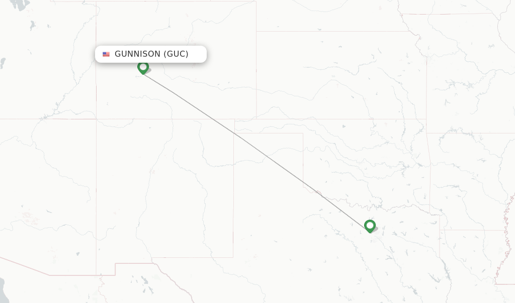 Route map with flights from Gunnison with American Airlines