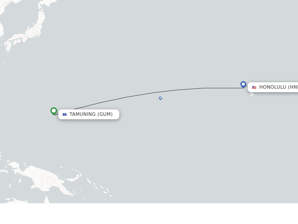 Flights from Guam to Honolulu route map