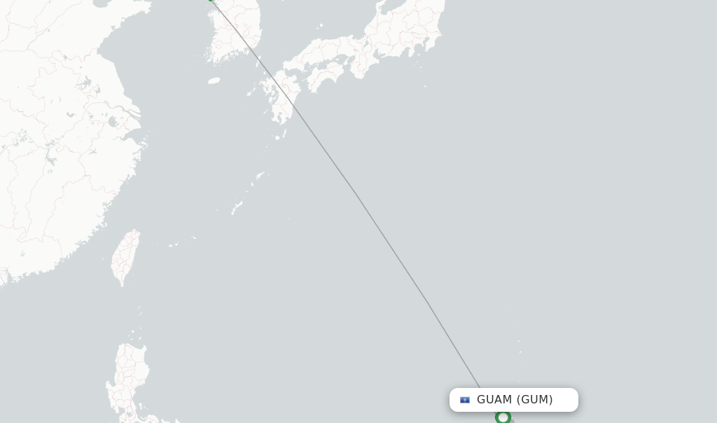 Route map with flights from Guam with Korean Air
