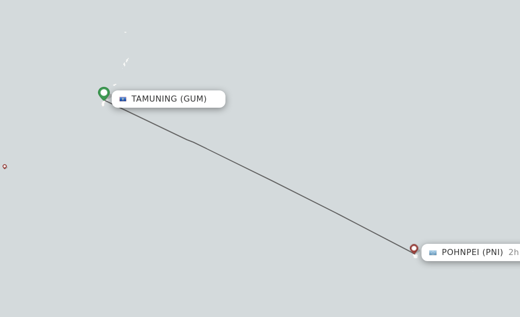 Flights from Pohnpei, Caroline Islands to Guam route map