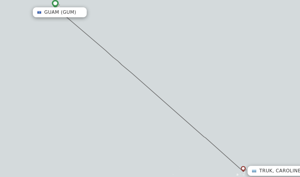 Flights from Guam to Truk, Caroline Islands route map