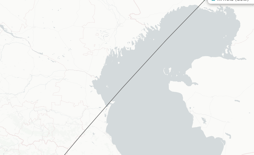 Flights from Atyrau to Tbilisi route map