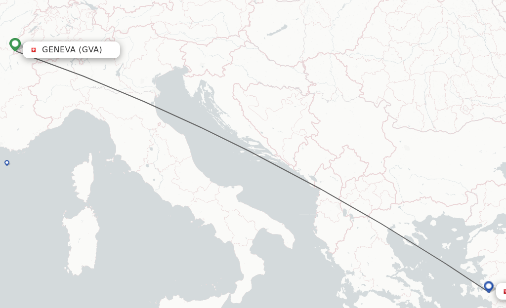 Flights from Geneva to Izmir route map