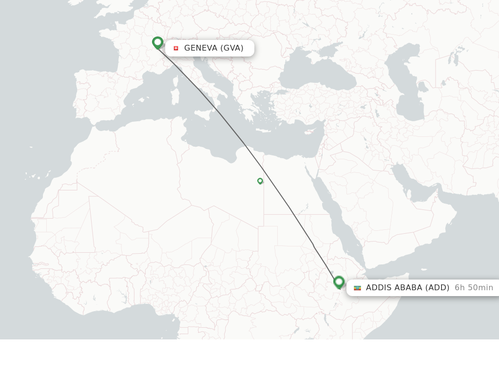 Flights from Geneva to Addis Ababa route map