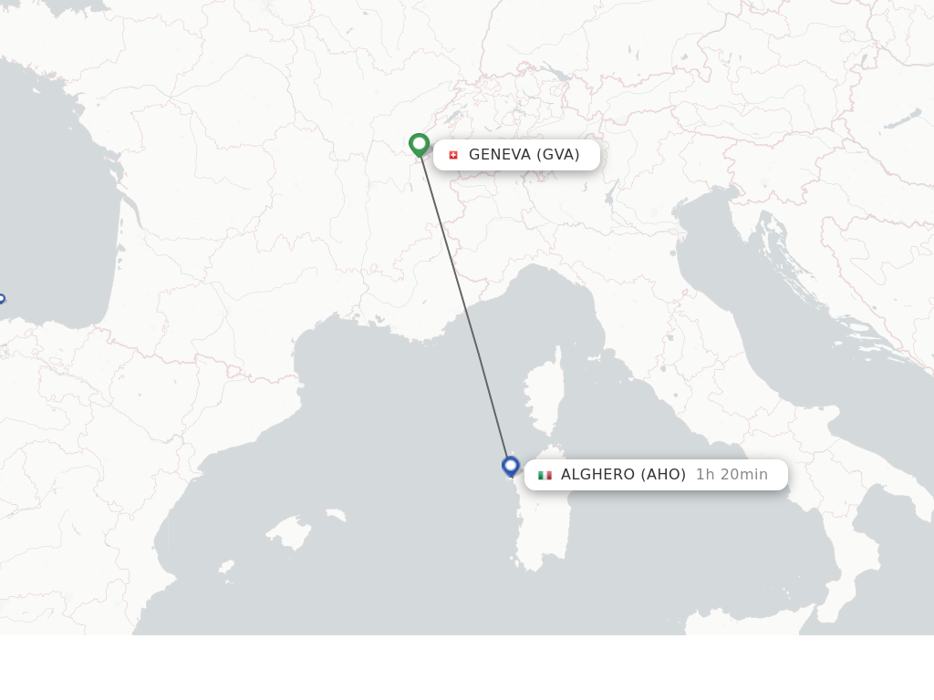 Flights from Geneva to Alghero route map