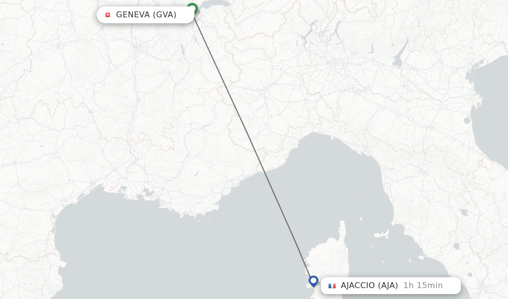 Flights from Geneva to Ajaccio route map