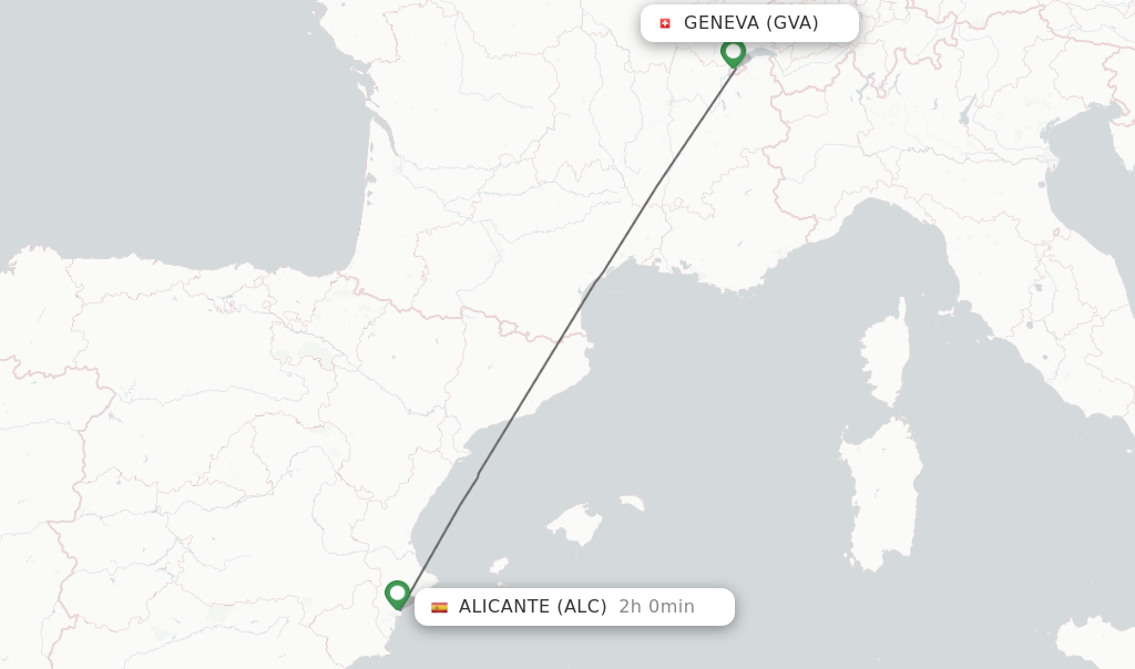 Flights from Geneva to Alicante route map