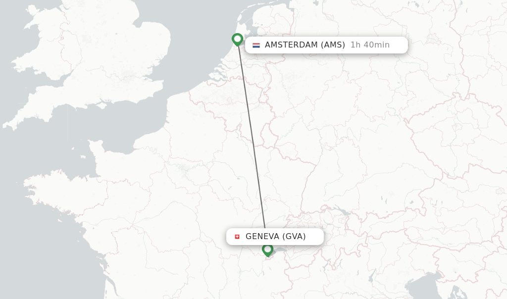 Flights from Geneva to Amsterdam route map
