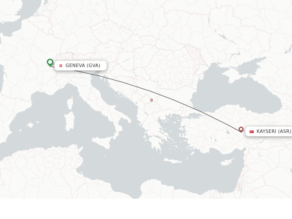 Flights from Geneva to Kayseri route map