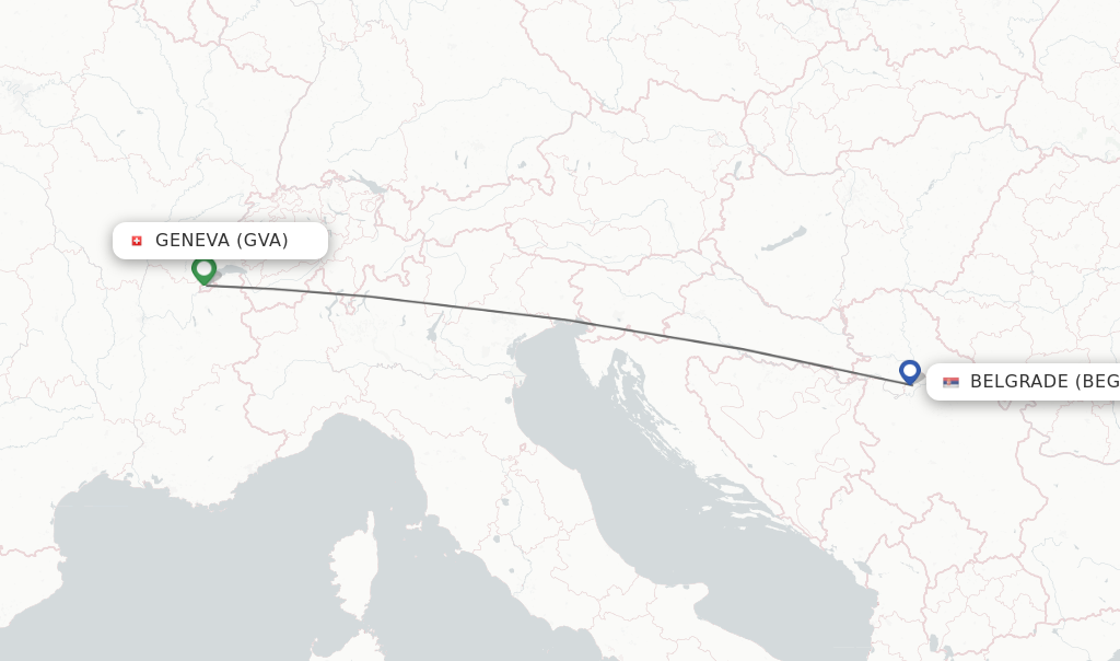 Flights from Geneva to Belgrade route map