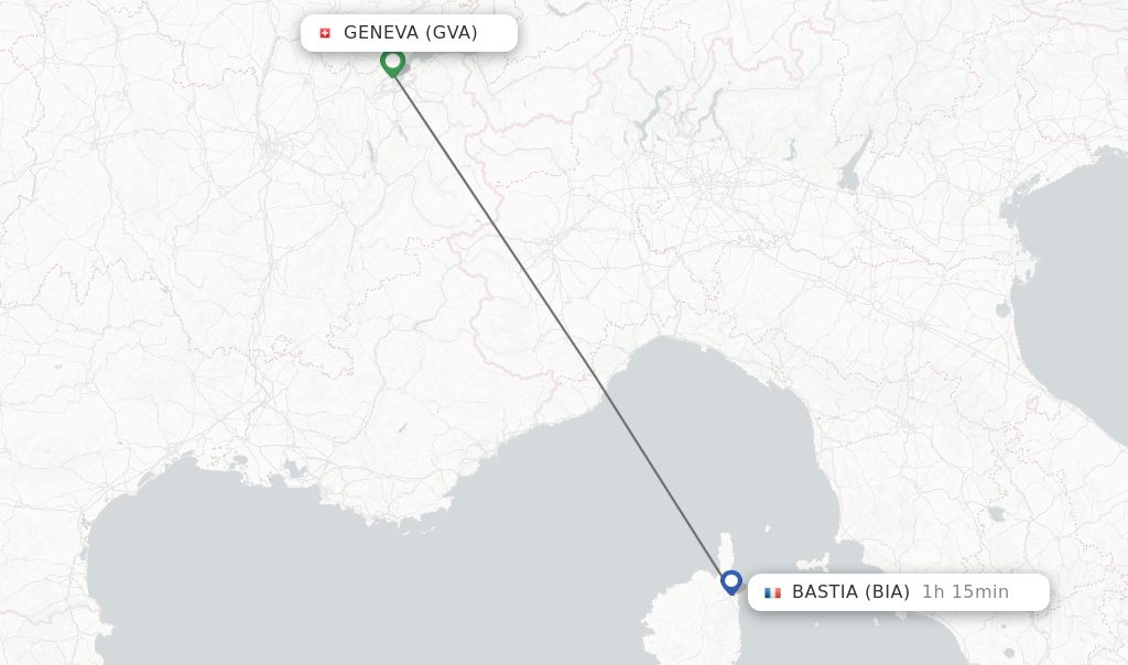Flights from Geneva to Bastia route map