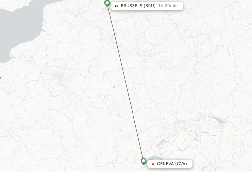 Flights from Geneva to Brussels route map