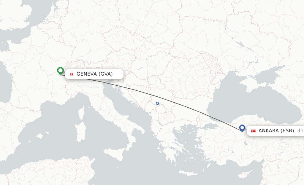 Flights from Geneva to Ankara route map
