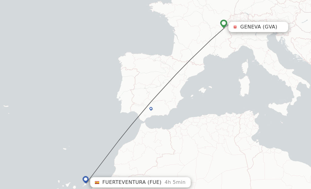 Flights from Geneva to Puerto del Rosario route map