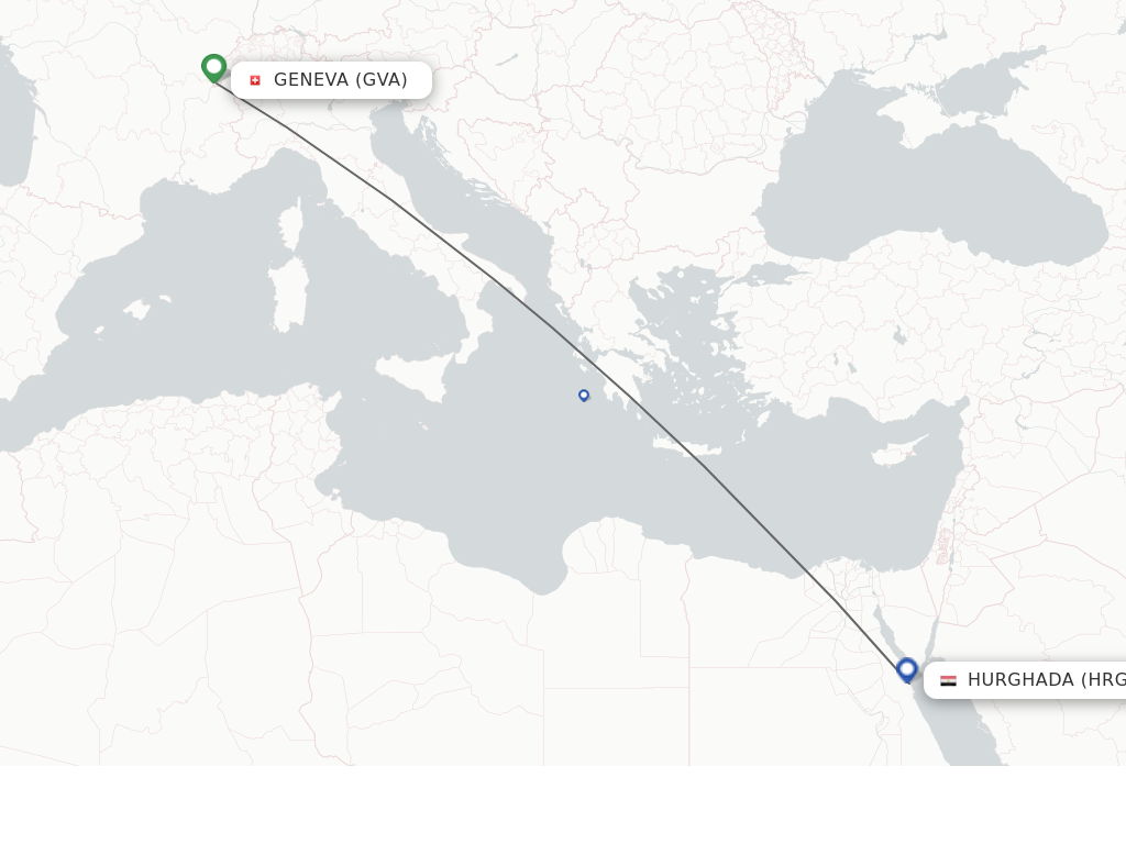 Flights from Geneva to Hurghada route map