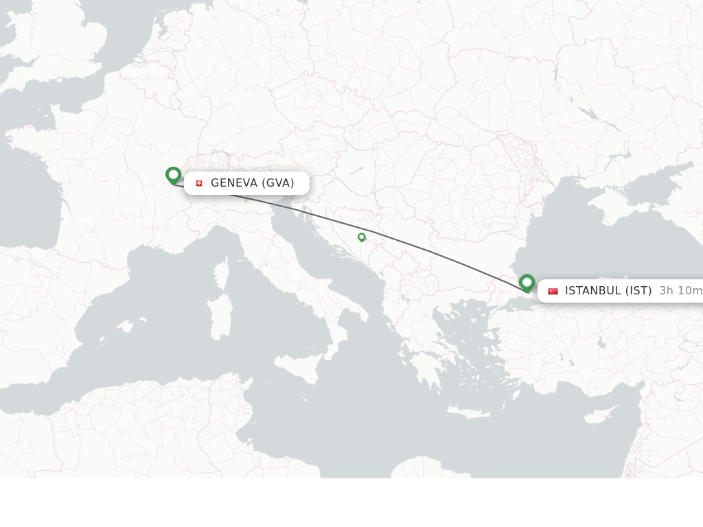 Flights from Geneva to Istanbul route map