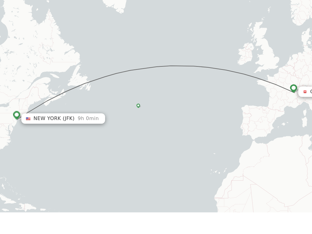 Flights from New York to Geneva route map