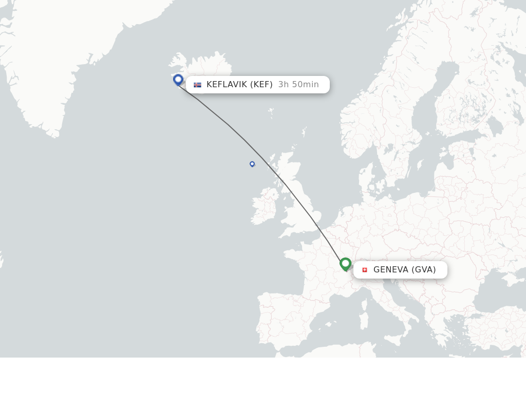 Flights from Geneva to Reykjavik route map