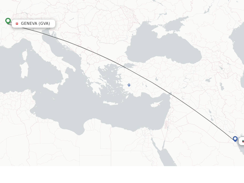 Flights from Geneva to Kuwait route map