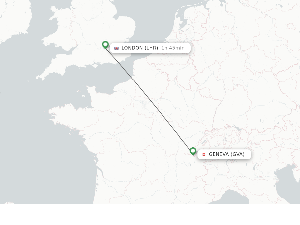 Flights from Geneva to London route map