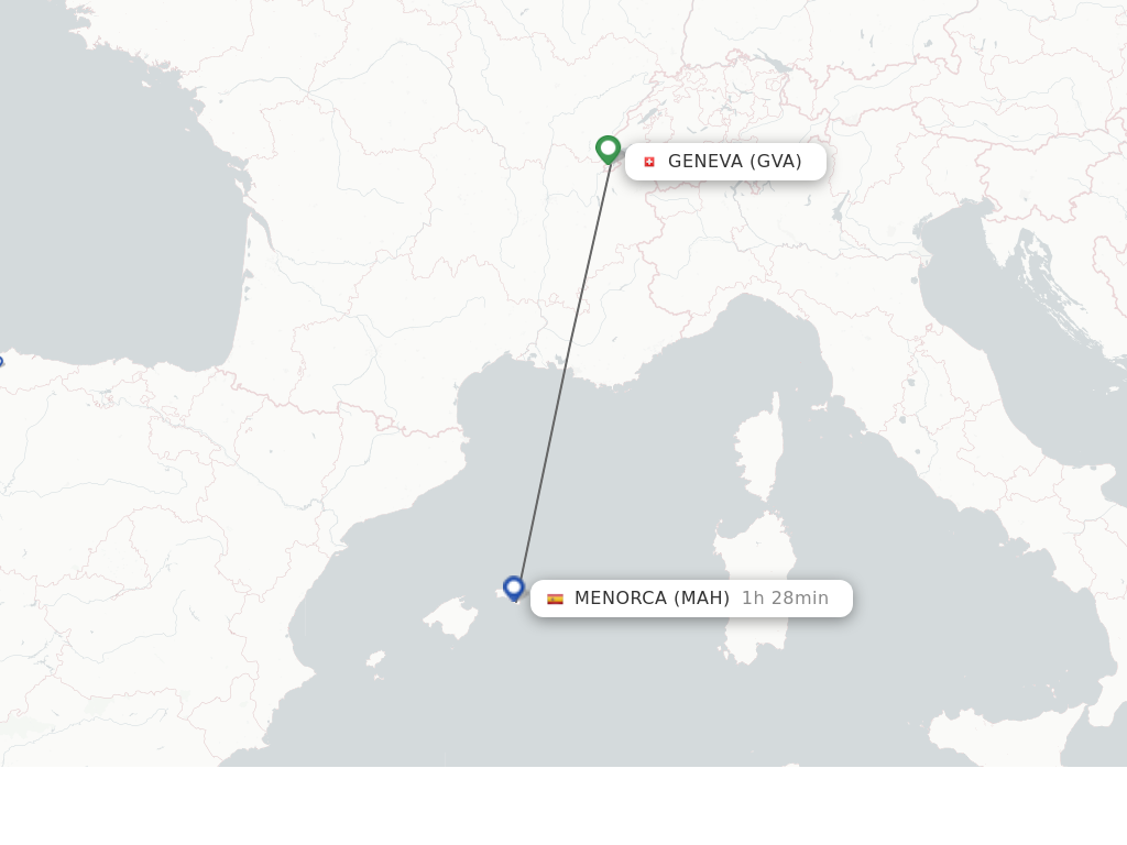 Flights from Geneva to Menorca route map