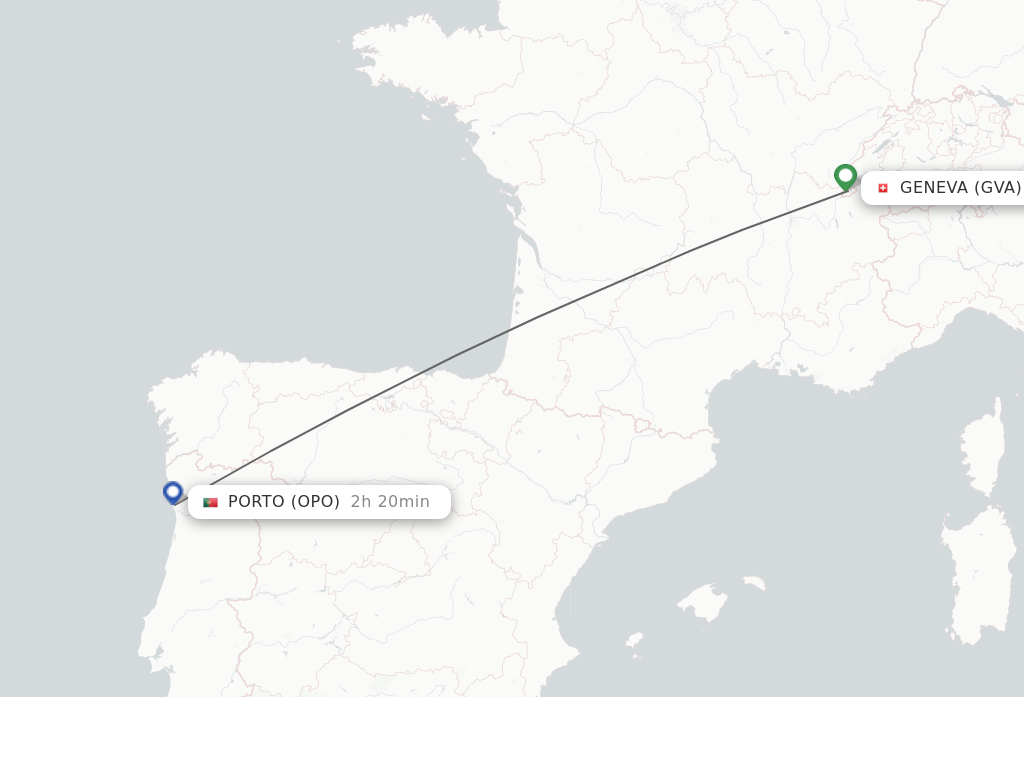 Flights from Porto to Geneva route map