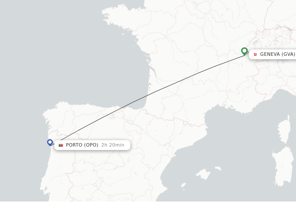 Flights from Geneva to Porto route map
