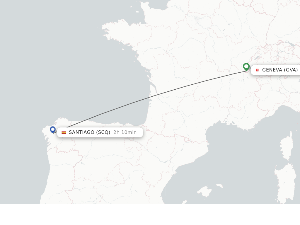 Flights from Geneva to Santiago De Compostela route map