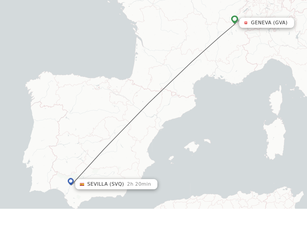 Flights from Geneva to Sevilla route map