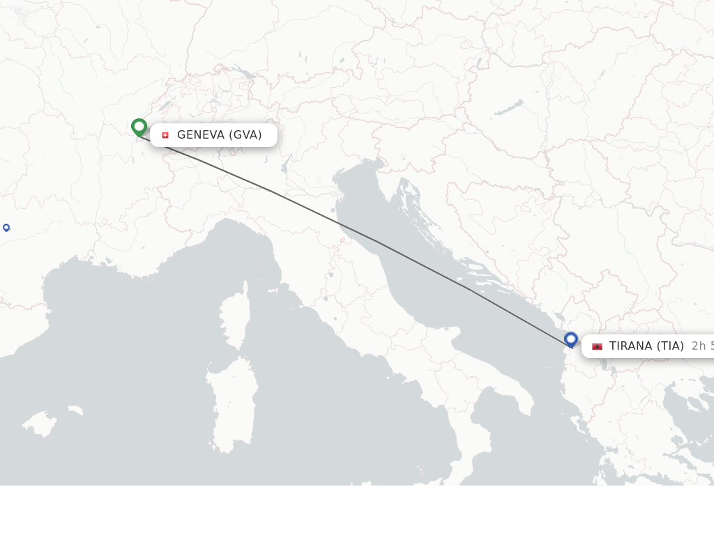 Flights from Geneva to Tirana route map
